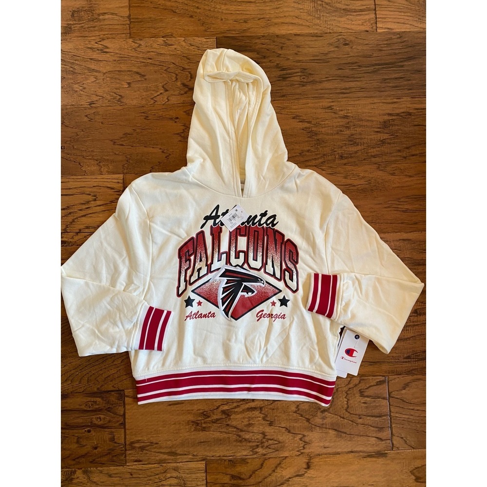 Champion Atlanta Falcons NFL Womens Cropped Hoodie Cream Red Medium CFLXD2STAR